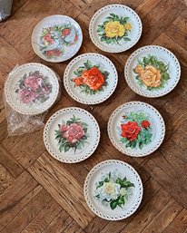 A Group Of American Heritage 8 Porcelain Plates Of Various Roses Open Borders By Paul Sweany 1987