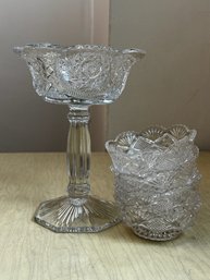 Tall Compote Dish With 4 Dessert Bowls