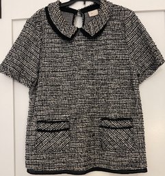 Black Tweed Collared Top Size Medium