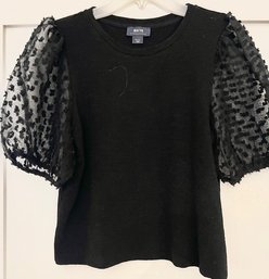 Maeve By Anthropologie Black With Lace Sleeve Top Size Small