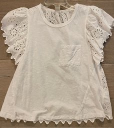 Seen Worn Kept White With Lace Blouse Size S Cotton