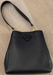 Tory Birch Black Leather Logo Tote With Tags