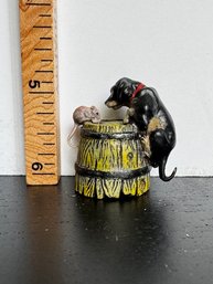 Dachsund And Mouse In Barrel Franzbergmann Hand Painted Vienna Bronze