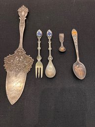 Lot Of Silver Spoons, Fork  And Fish Server