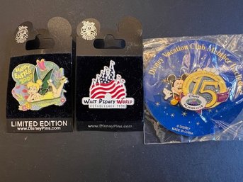 A Group Of Three Disney Pins NEW In Packaging  Happy Easter,  Club Exclusive And Disney World 4 Of July