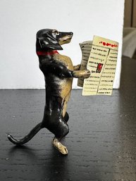 Franz Bergmann Austrian Bronze Dachshund Standing Reading Newspaper