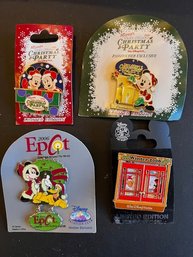 DISNEY AND EPCOT GROUP OF 4 CHRISTMAS PARTY LIMITED EDITION PINS
