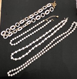 4 Summer White Beaded Retro Necklaces