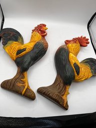 A Pair Of R Shipman Wall Roosters 2000
