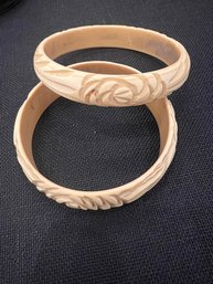 2 Hand Carved Rose Bakelite Bracelets