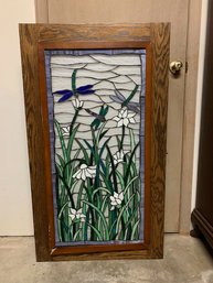 Large Stained Glass Dragon Flies And Tumbleweed Wall Mounted Image Is 18 X 38 1/2'