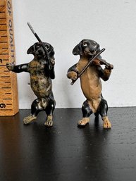 A Pairof Vienna Bronze Dachshunds Maestro And Violinist