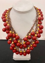 Retro Round Red Wood Multi Layered Necklace