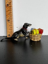 Sweet Dachshund Vienna Bronze With Basket Of Presents