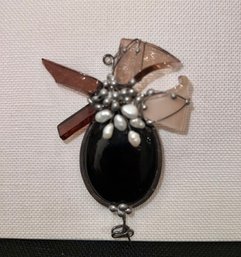 Retro Hand Worked Glass Pearl And Silver Pin