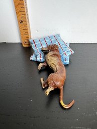 Cold Painted Austrian Bronze Dachshund Lying On A Blue Pillow