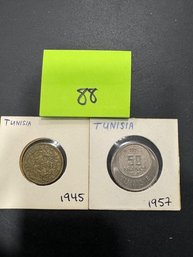 Tunisia Coins 1945, 1957  1 Franc And 50 Franc