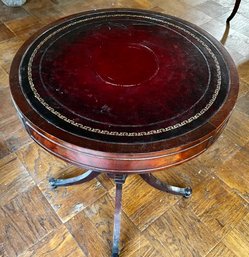 24' Round Leather Topped Mahogany Table