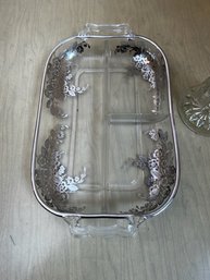Vintage 3 Compartment Dish With Silver Overlay