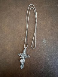 Beautiful Cross With Rose 925 On Silver Chain