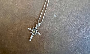 Exceptional Silver Cross With Beading On 925 Silver Chain