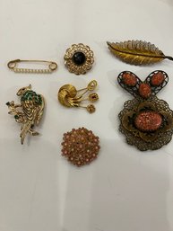 7 Lush Jeweled Vintage Pins