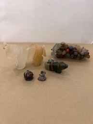 Group Of Stone Animals And Fetishes Etc Including Semi Precious Stone Grapes