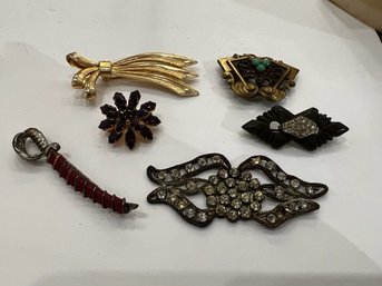Mixed Group Of Pins, Sword, Floral Made In Brasil, Austria