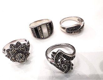 A Group Of 4 Marcasite Rings Sterling Silver