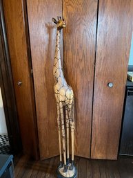 Fantastic Wood Carved Giraffe Approx 4 Feet Tall