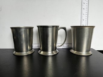 A Group Of 3 Drinking Cupas And A Stein Pewter By Woodbury 5' Tall