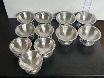 A GROUP OF STAINLESS STEEL DESSERT CUPS ( ICE CREAM)  BLOOMFIELD MADE IN JAPAN