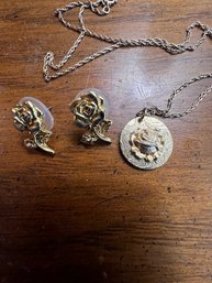 Set Of Rose Necklace And Earrings