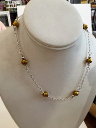 Italian 925 Necklace With Gold Tone Beads