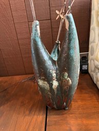 3 Vase Sculpture Copper And Teal Pottery