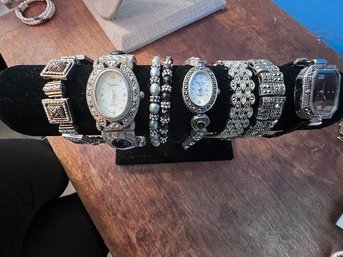 Group Of 3 Watches And Marcasite, 5 Crystal  Bracelets