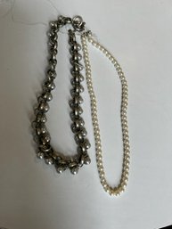 2 Necklaces ~ Silver By Lee Angel  Also Faux Pearl