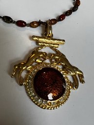 Epic Large Gold Tone Necklace With Two Leopards