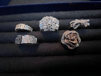 5 Exceptional 925 And Swarovski Crystal Rings Sizes 7 -9