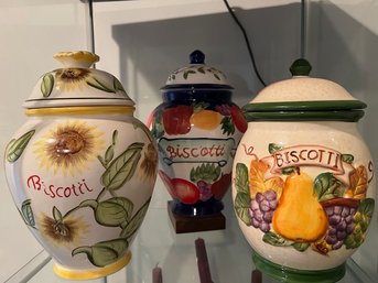 3 Hand Painted Biscotti Jars