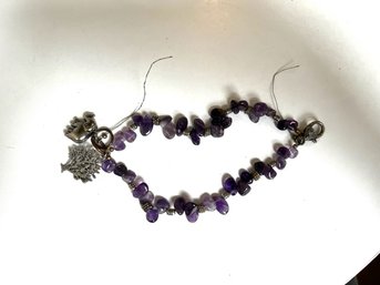Tumbled Amethyst Bracelet With Elephant And Tree Of Life Charms, See Pictures