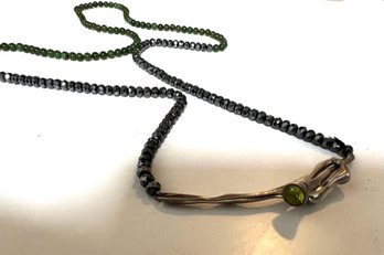 Stunning Handcrafted Silver, Hematite Beads And Peridot Necklace