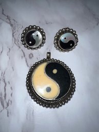 Silver Earrings And Pendant Ying And Yang