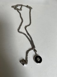 EVE's Addiction Silver Necklace/lariat With Black Enamel And Swarovski Crystal