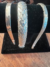 A Group Of 3 Flat Braided Silver 925 Bracelets