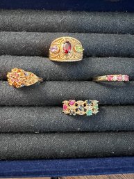 1980's Multi Stone Rings Set In 925 Gold Toned