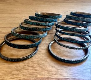 Group Of 15 Turquoise Bracelets On Brass