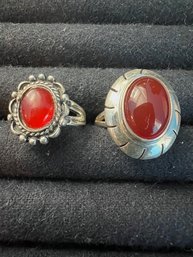 A Beautiful Pair Of Carnelian And Silver 925 Rings