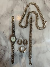 Exquisite Group Of Ecclissi Sterling Silver Watch, Bracelet Earrings, Ring And Necklace