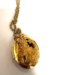 Gold Tone Butterfly Locket With Open Work